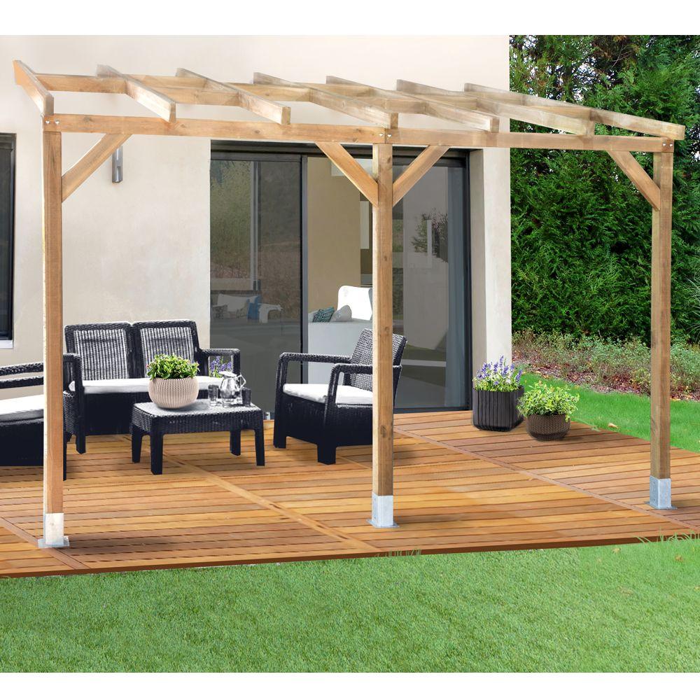 41935 pergola adossee bois traite 3x37 m 2